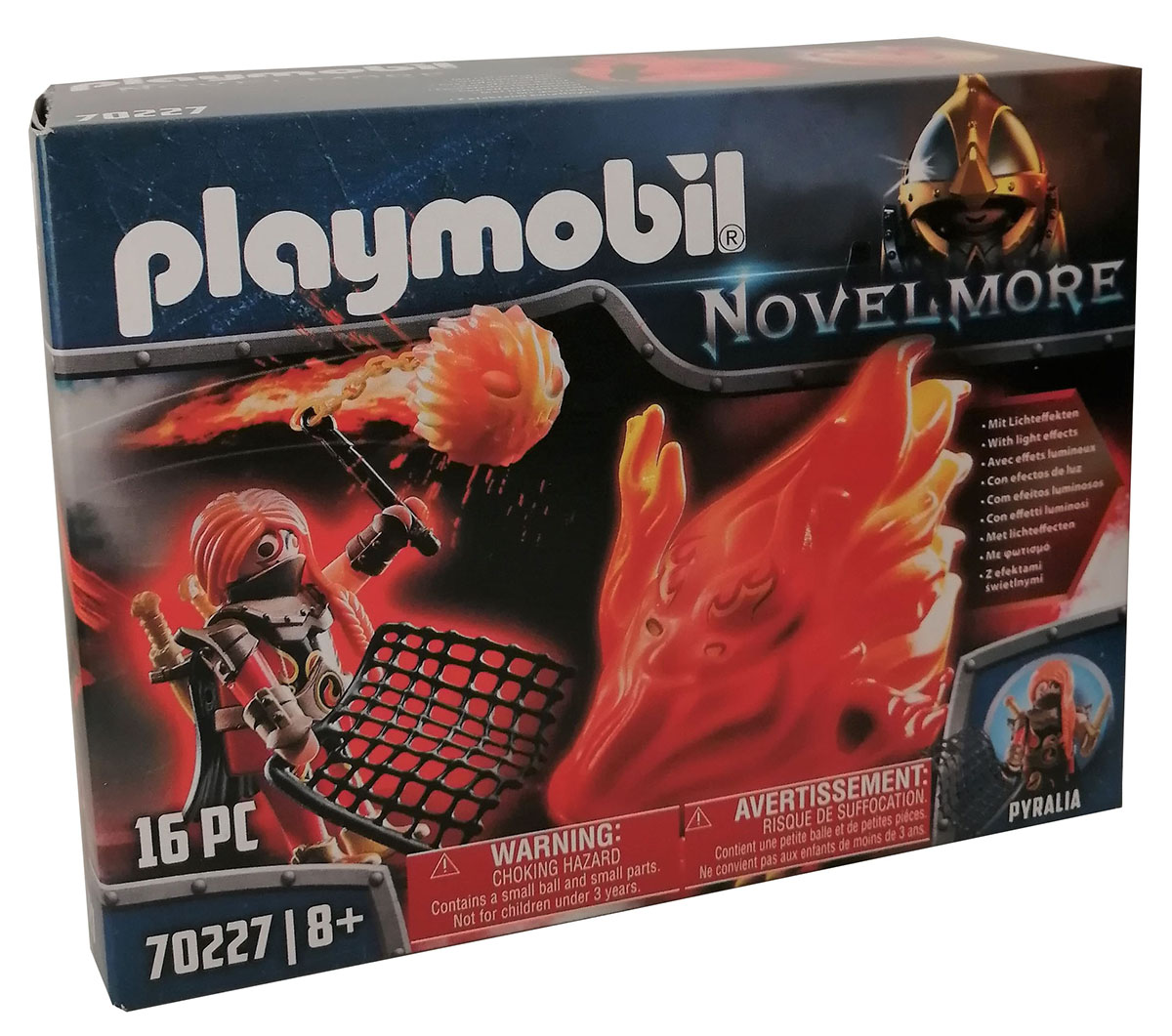 Playmobil Novelmore 70227 Pyralia Hüterin des Feuers Kämpferin Kriegerin Feuerwaffe Feuergeist mit Lichteffekt, Fangnetz Dolch Spieleset