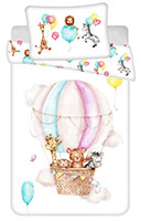 Animals "Flying Baloon" Baby Bettwäsche Set mit Giraffe, Löwe und Zebra im Heißluftballon, 100x135 + 40x60 cm, Baumwolle