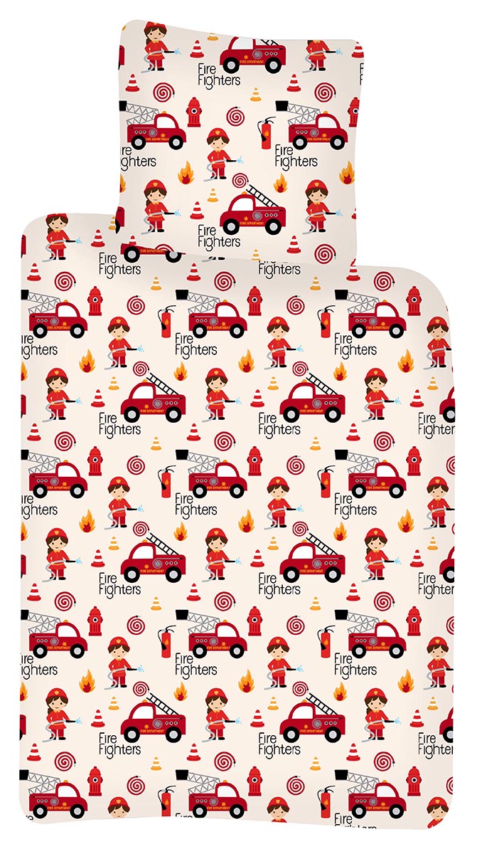 für Babys und Kinder Jungen Mädchen 100 % Baumwolle Bezug Bettdecke 100 x 140 cm Bettwäsche Set Fire Fighters Feuerwehr Feuerwehrautos Bezug Kopfkissen 40 x 45 cm 