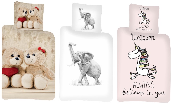 Baby Kinder Bettwäsche Teddybär Elefant Einhorn Bettdecke 100x140 + Kopfkissen 40x45 cm 100% Baumwolle (Auswahl)