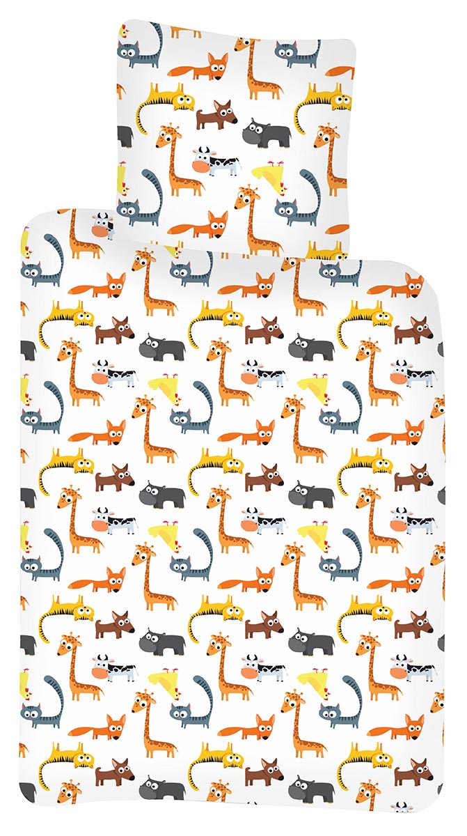 Baby Kinder Bettwäsche Tiere Giraffe Hund Katze Huhn Fuchs Kuh Bettdecke 100x135 + Kopfkissen 40x60 cm, 100% Baumwolle