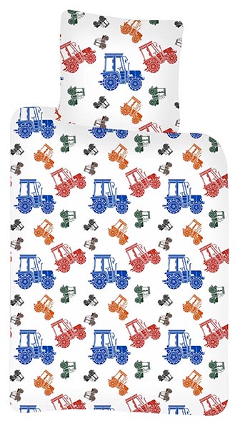 Baby Kinder Bettwäsche farbige Traktoren bunt Bettdecke 100x140 + Kopfkissen 40x45 cm, 100% Baumwolle
