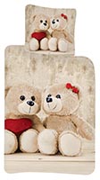 Baby Kinder Bettwäsche Teddybär Pärchen mit Herz, Cremefarben, Bettdecke 100x140 + Kopfkissen 40x45 cm 100% Baumwolle