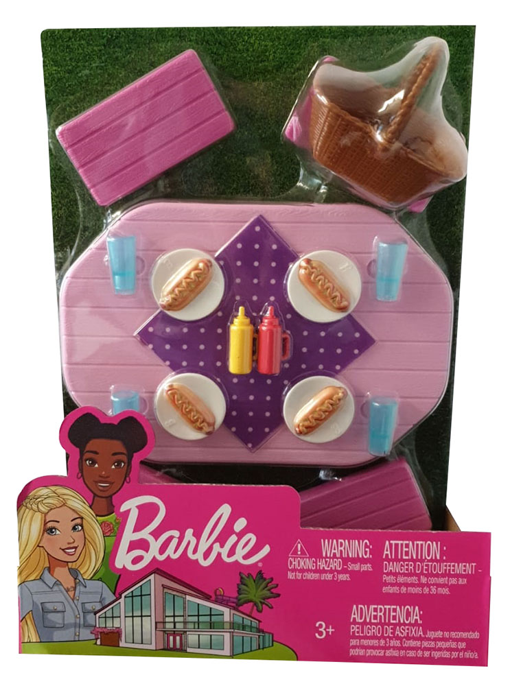 Barbie FXG40 - Möbel-Set Thema: Outdoor mit Picknicktisch und Picknickzubehör