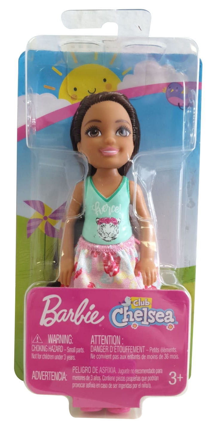 Barbie FXG79 Club Chelsea Mädchen Puppe brünett mit grünen Fierce Shirt