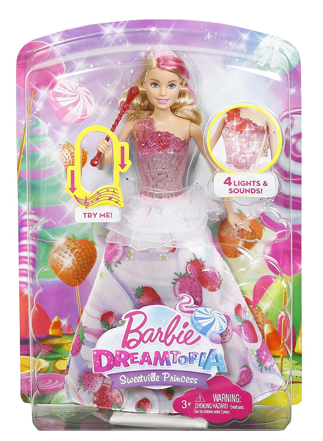 und Lichtfunktion Puppe mit Geräusch Bonbon Prinzessin Mattel Barbie DYX28
