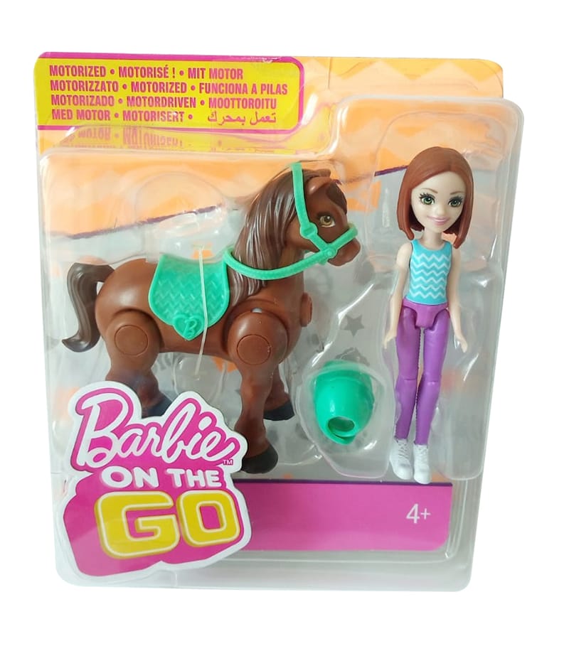 Barbie on the go Puppe mit brünetten Haaren und Braunes Pferd FHV62