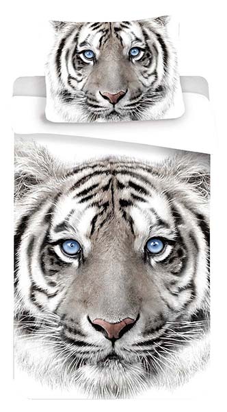 Bettwäsche-Set weißer Tiger, Dschungel, Katze für Kinder und Erwachsene 140x200 cm + 70x90 cm 100 % Baumwolle