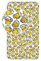 Bier Spannbettlaken lustig Schaum Hopfen Weizen Bier Bierkrug Brauerei Getränk Gelb Weiß Comic 90x200 + 25 cm, 100% Baumwolle