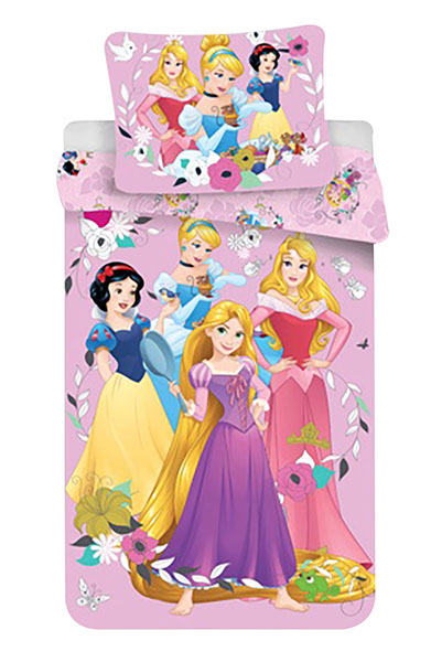 Disney Prinzessinnen Kinderbettwäsche Schneewittchen, Rapunzel, 140 x 200 cm Bettdecke + 70 x 90 cm Kopfkissen, 100% Baumwolle, mit Reißverschluss