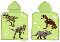 Dino Kinder Badeponcho mit Kapuze Dinosaurier T-Rex und Triceratops Urzeit Reptilien, hellgrün 50x100 cm, 100% Baumwolle