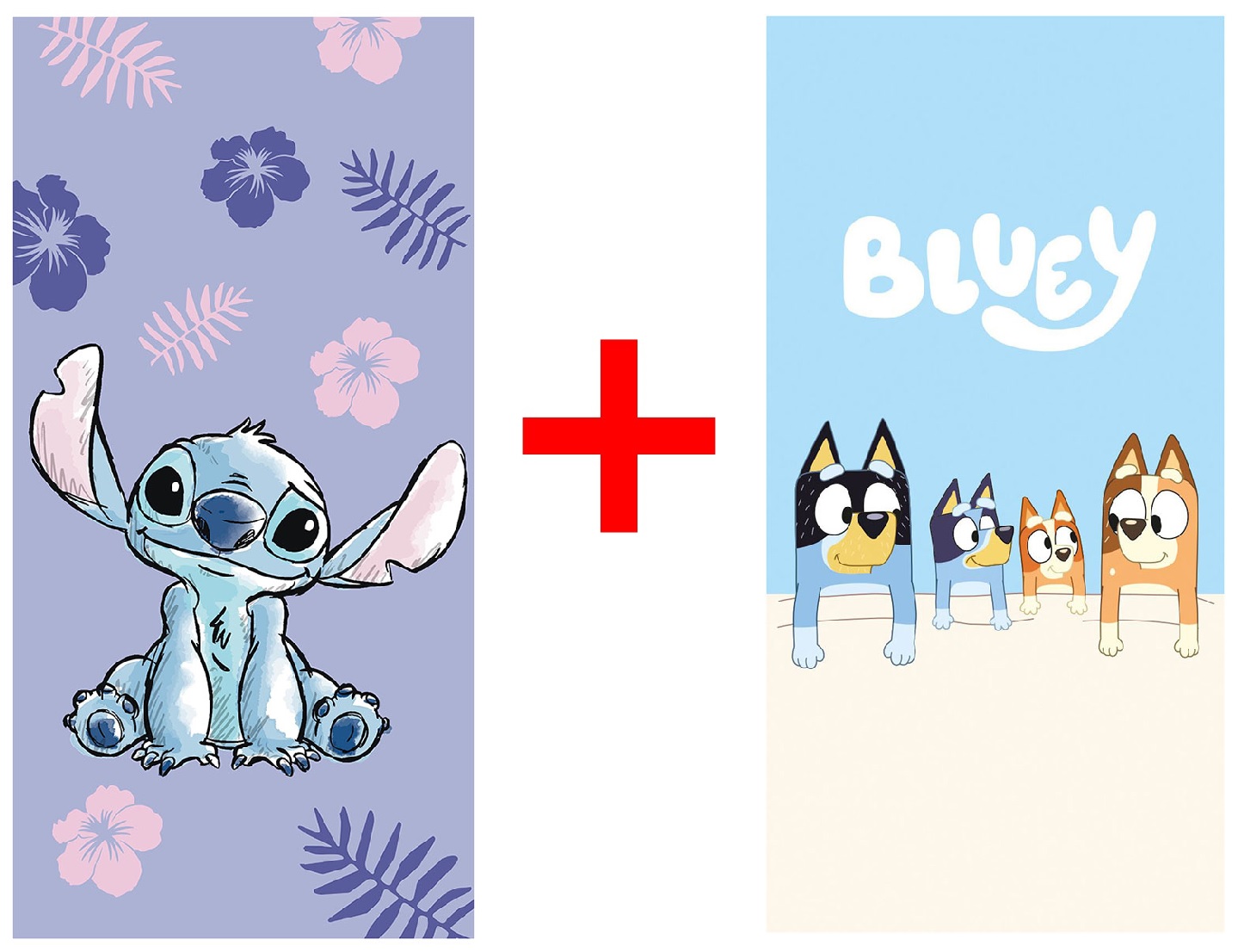 2er-Set Handtücher Badetücher Lilo & Stitch mit Blumen und Bluey Bingo, Bandit und Chilli 70 x 140 cm 100% Baumwolle, Geschenk-Set