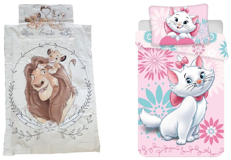 Disney Kinderbettwäsche König der Löwen oder Marie Aristocats Bettdecke 100x135 cm + Kopfkissen 40x60 cm 100 % Baumwolle, Auswahl