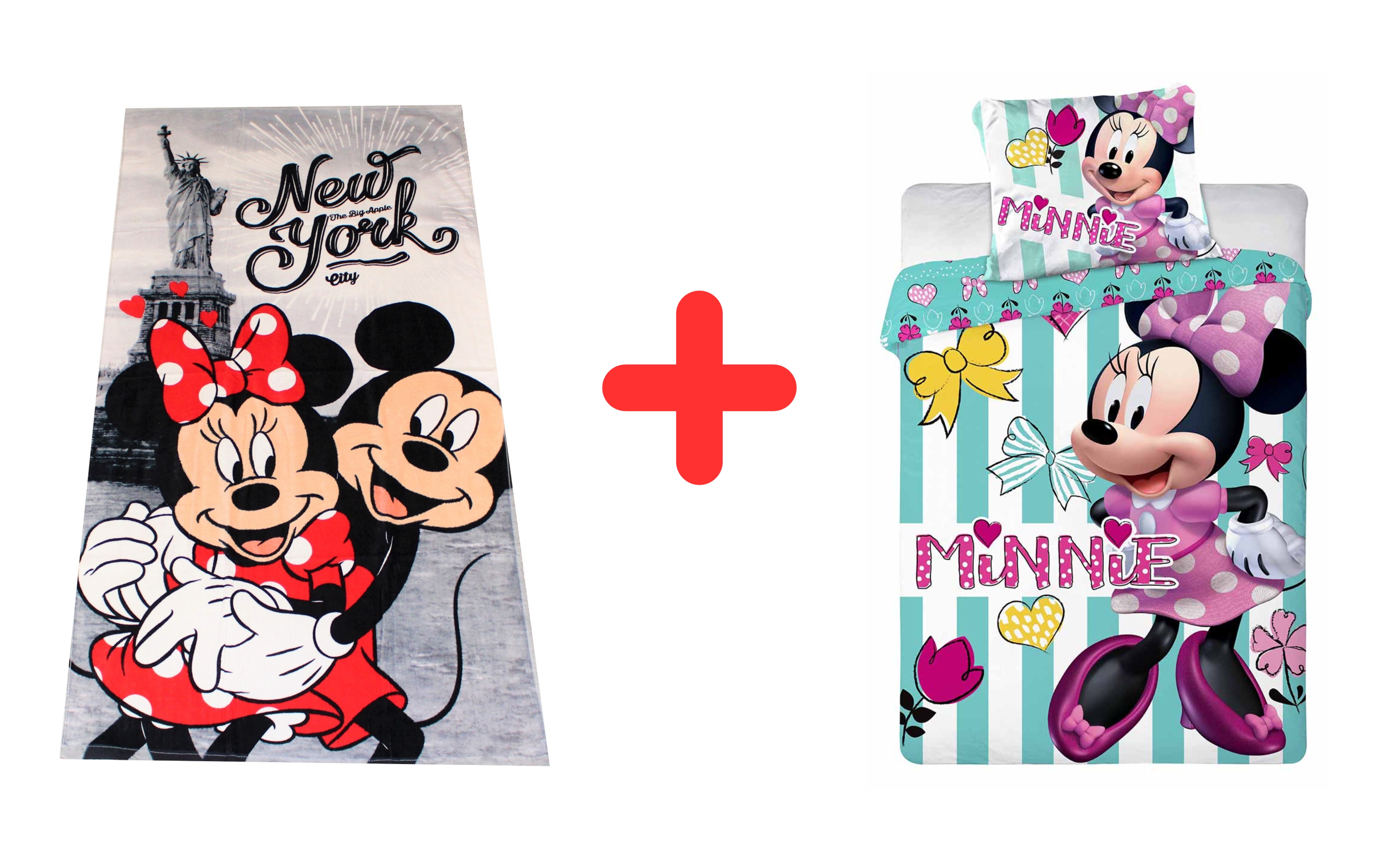 Disney Minnie Maus Geschenk Set Kinder Mädchen Handtuch + Wendebettwäsche für Kinder 100x135 cm, 100% Baumwolle