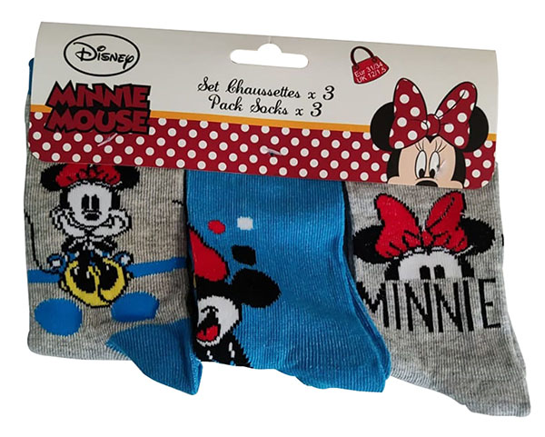 Disney Mickey und Minnie Maus Socken 3-er Pack blau-grau für Kinder Größe 31/34