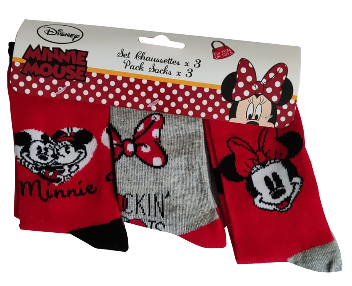 Disney Mickey und Minnie Maus Socken 3-er Pack rot-grau für Kinder Auswahl