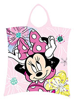 Disney Minnie Mouse Pink Bow Bade Poncho Kinder Poncho mit Kapuze Minnie Mouse Pinke Schleife Pinkes Kleid Blumen Maus Pink Rosa 50 x 115 cm 100% Baumwolle