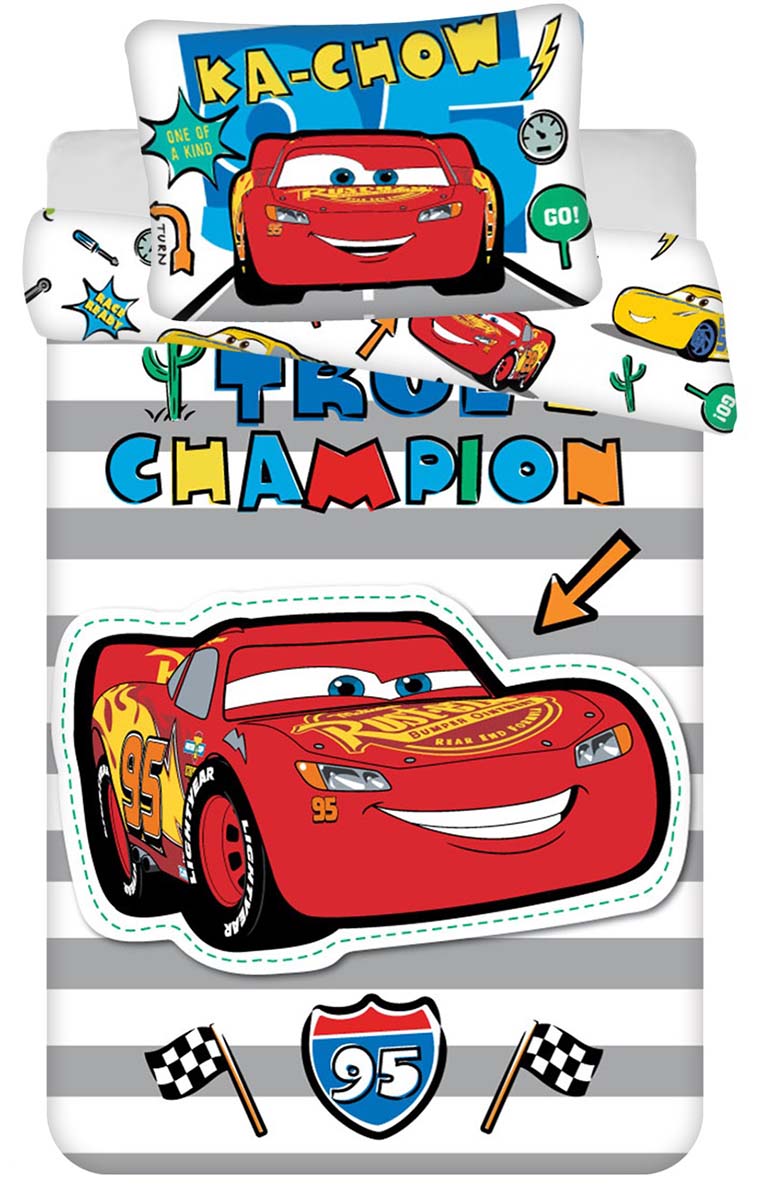 Kinder Baby Bettwäsche Set Disney Pixar Cars Lightning McQueen True  Champion Bettdecke 100 x 135 cm, Kopfkissen 40 x 60 cm, 100 % Baumwolle