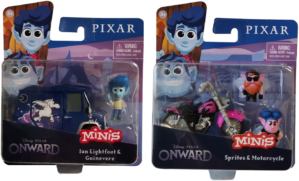 Mattel GMM76 Disney Pixar Onward Minis 2er Set: Ian Lightfoot mit Guinevere und GMM77 Sprites mit Motorcycle, 5 Sammelfiguren