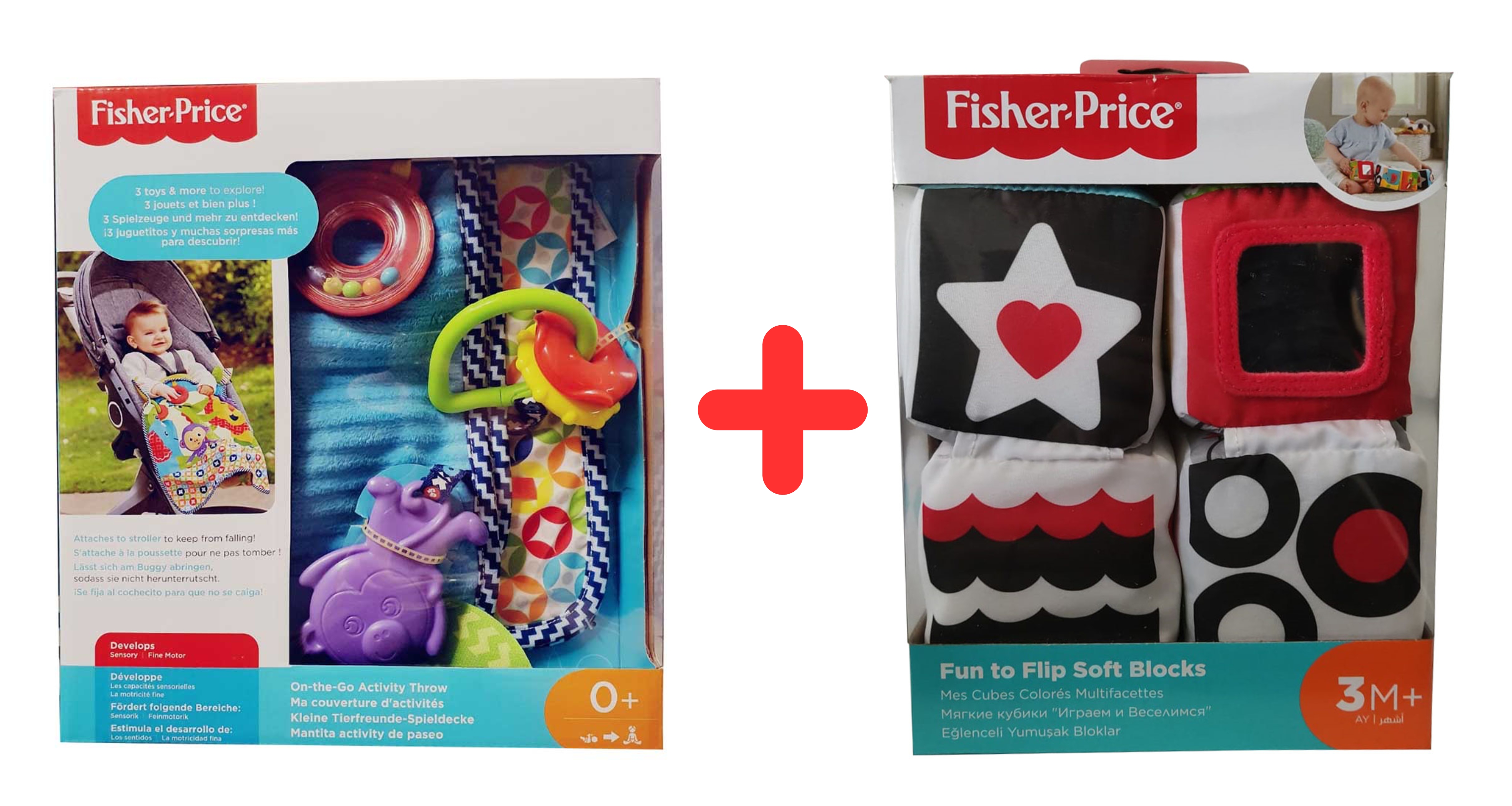 Mattel Fisher-Price 2er Geschenkset für Babys DYW52 Tierdecke mit Accessoires + GFC37 Spielwürfel 4 Stück kuschelweich