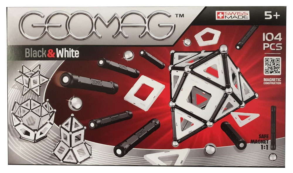 Geomag, Classic Black and White 013, Konstruktionsspielzeug 104-teilig mit Magneten