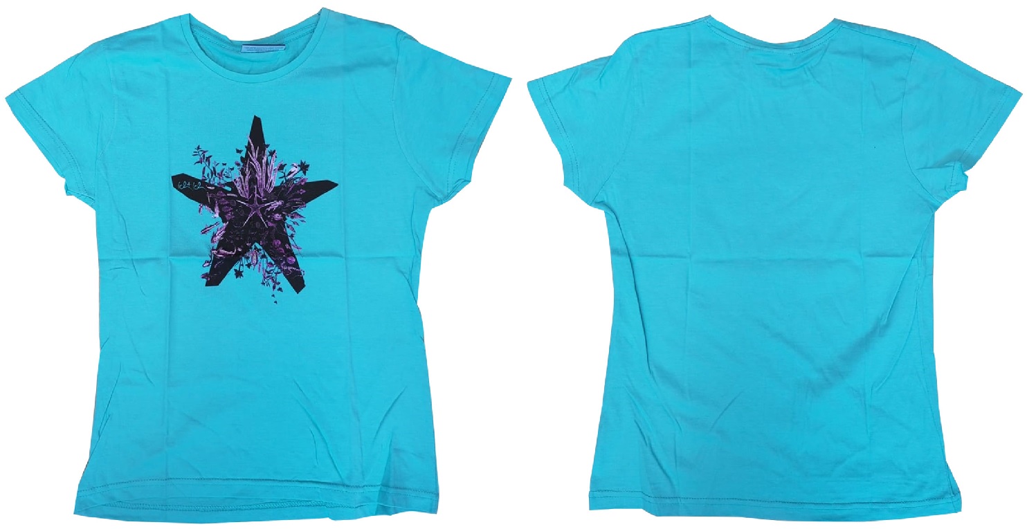Girlie Shirt "Ich + Ich" Fun T-Shirt Fanshirt Stern Türkis mit lila Ornamenten Musikalbum Motiv vom selben Stern 100% Baumwolle (Auswahl)