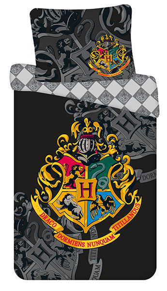 Bettwäsche Set Harry Potter Hogwarts Wappen 140x200 + 70x90 cm, 100% Baumwolle mit Reißverschluss