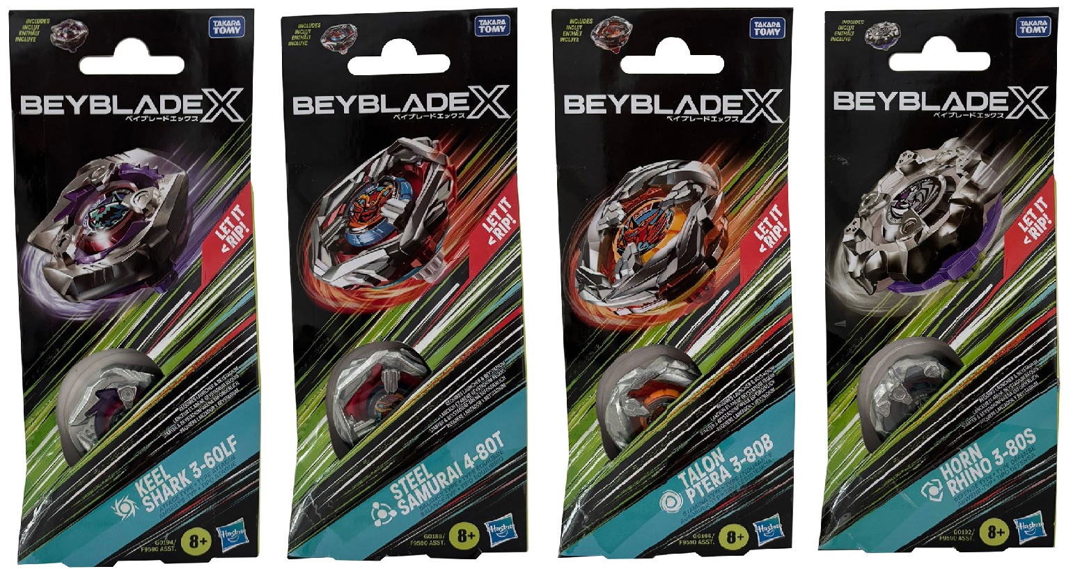 Beyblade X Kreisel Keel Shark 3-60LF, Steel Samurai 4-80T, Talon Ptera 3-80B oder Horn Rhino 3-80S, Booster Pack, Kampfkreisel, Auswahl