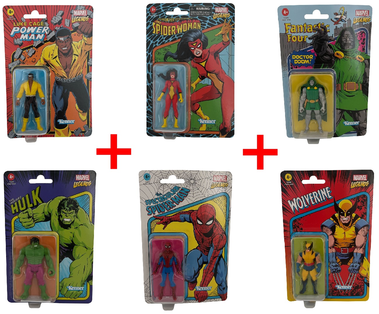 6er-Set Marvel Legends Power Man, Spider-Woman, Doctor Doom, Hulk, Spider-Man, Wolverine Kenner Retro-Actionfiguren, Geschenk-Set