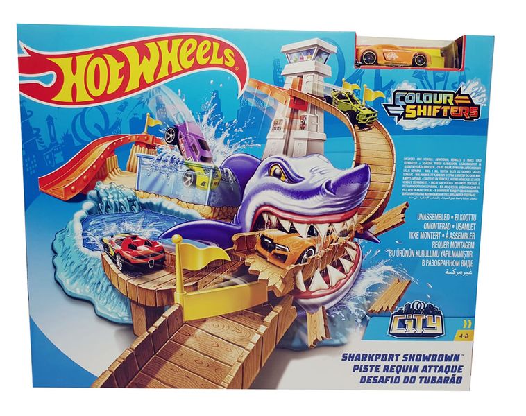 Hot Wheels Sharkport Showdown Rennbahn-Spieleset inkl. 1 Rennauto für Kinder
