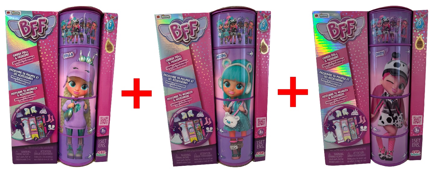 Best Friend Forever Cry Babies 3er-Set Stella, Kristal und Dotty mit bunten Haarfarben, Frisuren, Puppenkleidung, Geschenk-Set