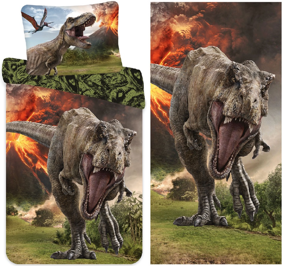 Bettwäsche Set Jurassic World "Vulcano" 140x200 Bettdecke + 70x90cm Kopfkissen und Strandtuch 140 x 70cm, 100 % Baumwolle