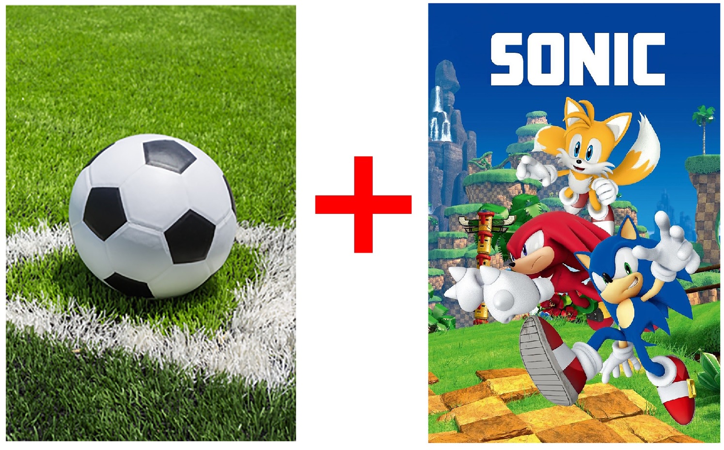 2er-Set Fleecedecke, Schmusedecke, schwarz-weißer Fußball, Rasen und Sonic the Hedgehog, Knuckles, 100 x 150 cm, 100% Polyester, Geschenk-Set