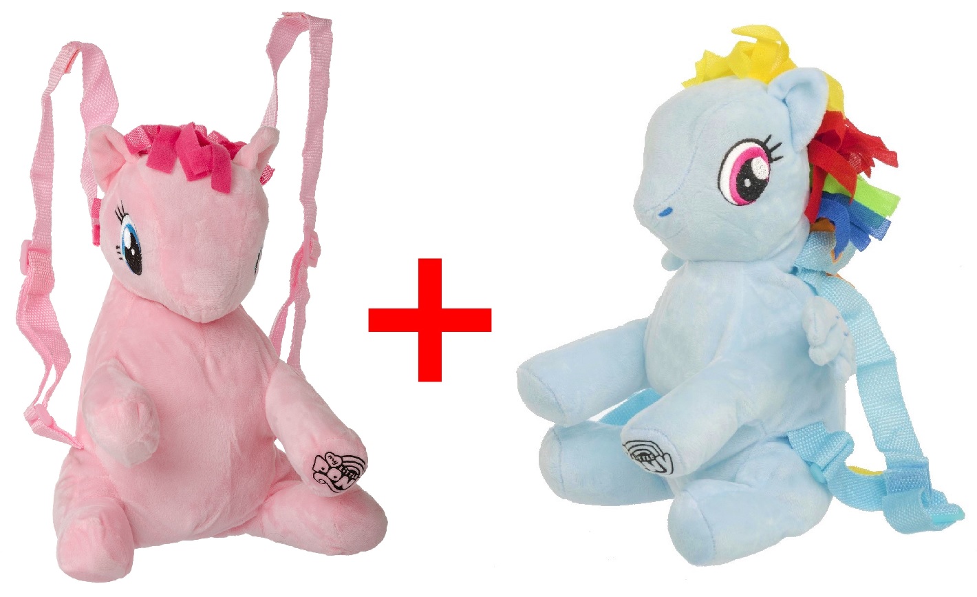 2er-Set My Little Pony 3D Plüsch Rucksack Pinkie Pie und Rainbow Dash, Kuscheltier mit verstellbaren Trageriemen, Geschenk-Set