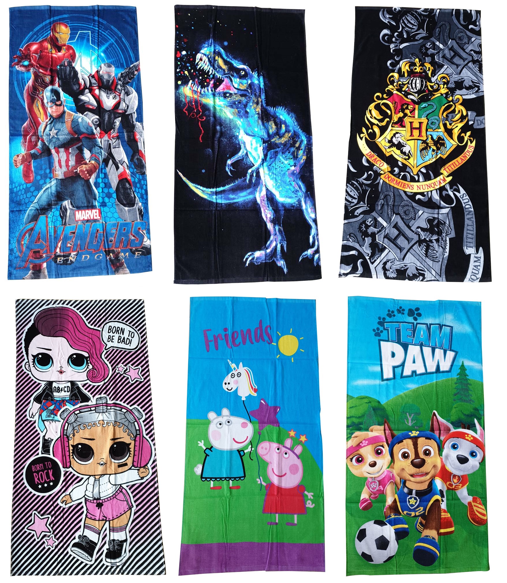 Kinder Badetuch Strandtuch 100 % Baumwolle 140 cm x 70 cm groß Design Peppa Wutz, Paw Patrol, L.O.L., Harry Potter, Avengers (Auswahl)