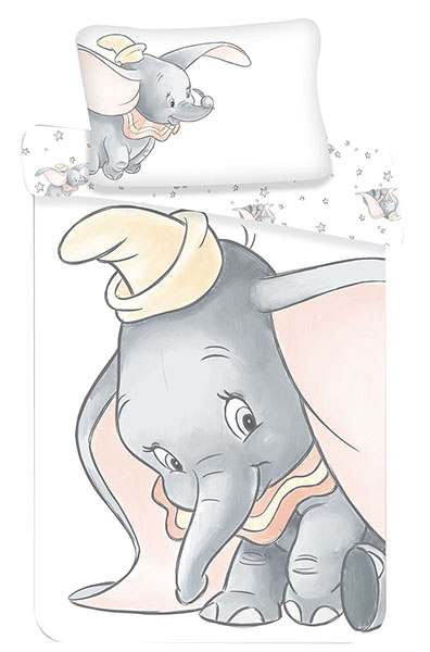 Disney Bettwäsche Set Dumbo Grey 100 x 135 Bettdecke + 40 x 60 cm Kopfkissen, 100% Baumwolle