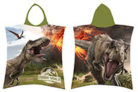 Jurassic World Badeponcho mit Kapuze, Dinosaurier T-Rex und Flugsaurier, feuriger Vulkan, 50x115 cm, 100% Baumwolle