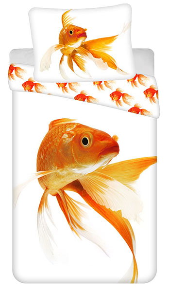 Kinder Bettwäsche Wendemotiv Goldfisch Fish Orange Gelb Weiß Bettdecke 140 x 200 + Kopfkissen 70 x 90 cm 100% Baumwolle mit Reißverschluss