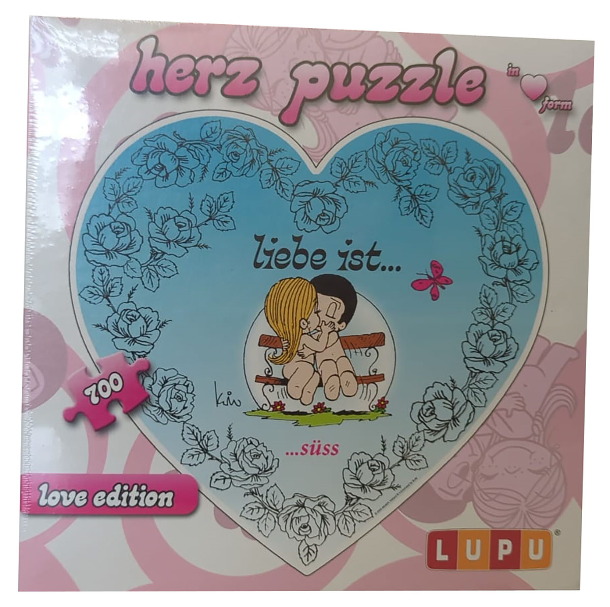 LUPU 1006 Liebe ist... süß Puzzle Herz 700 Teile love Edition mit Rosen, Schmetterlingen, Paar auf Bank