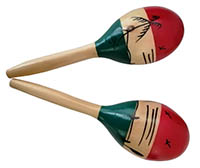 Maracas Musik Instrument Mexiko, 2 Stück aus Naturholz, handbemalt Strand rot grün 24 cm für Kinder