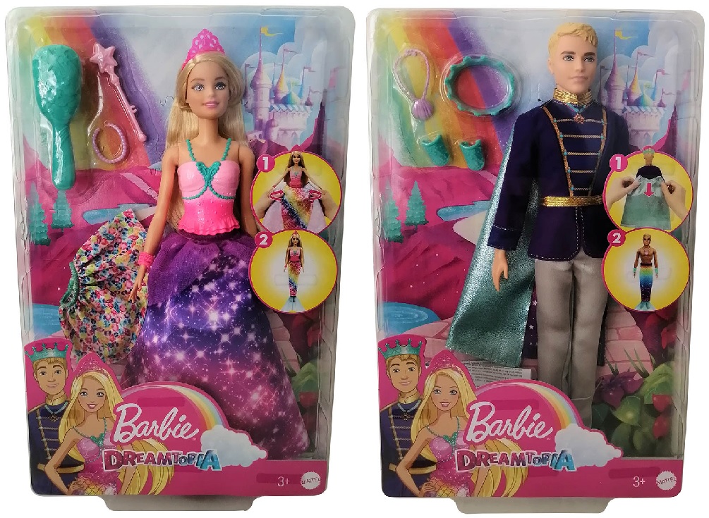 Mattel GTF92 Dreamtopia Barbie Puppe verwandelbar in Meerjungfrau und GTF93 Prinz Ken verwandelbar in Meermann, Geschenk-Set