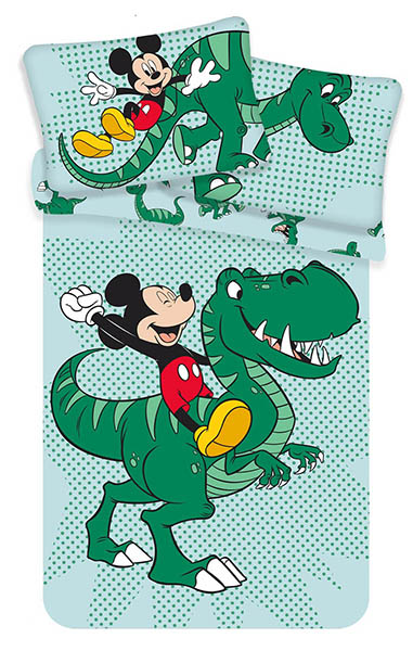 Disney Mickey Maus Kinderbettwäsche, Babybettwäsche mit Dinosaurier 100 x 135 cm Bettdecke + 40 x 60 cm Kopfkissen-Bezug, 100% Baumwolle