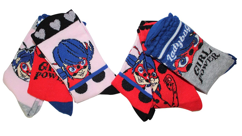 Miraculous Ladybug Girl Power 6er Pack Socken Grau/Rosa 23/26