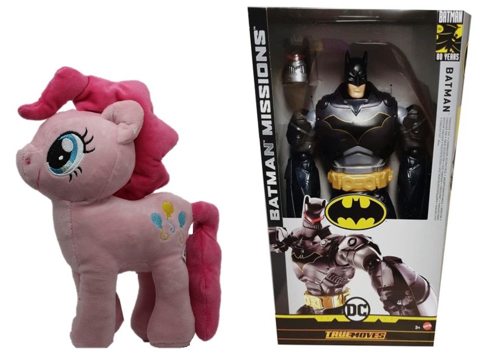 2er Set: My little Pony Pinkie Pie MLPE2-A + True Moves DC Batman bewegliche Actionfigur in Mission (Film-Kostüm) 30cm