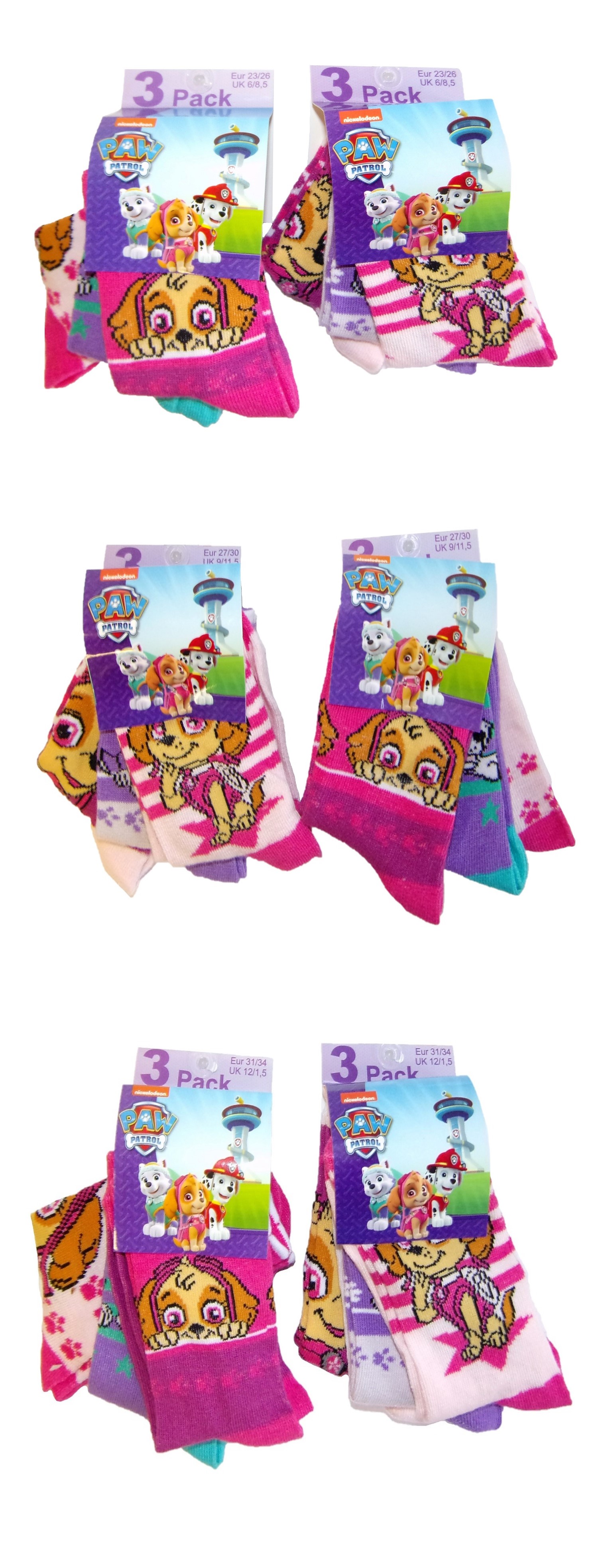 Nickelodeon Paw Patrol Skye Socken für Kinder (6er Pack) (Auswahl)