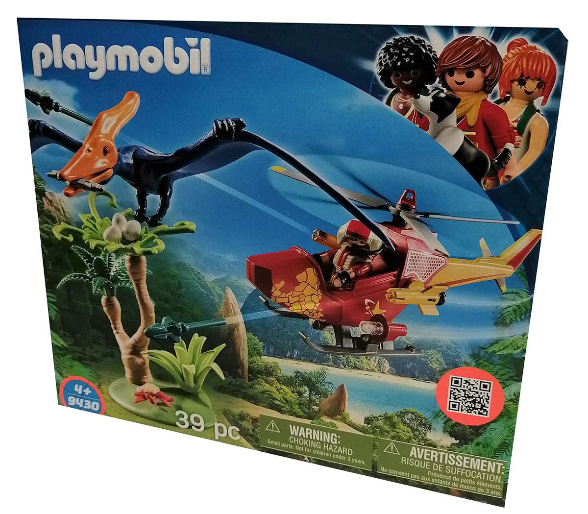 Playmobil 9430 Pteranodon Flugsaurier Pilot Helikopter mit Pfeilen Sauriereier Fisch Sauriernest Palme Busch Pflanze 39 teilig Spieleset
