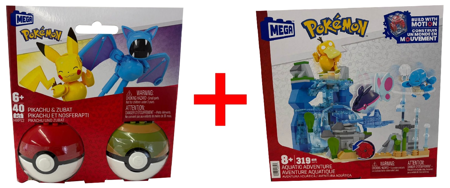 2er-Set Pokemon HPX12 Pikachu und Zubat Figuren mit Pokébälle + HXF779 Aquatic Adventure Bau-Set, Bausteine, Figuren, Geschenk-Set