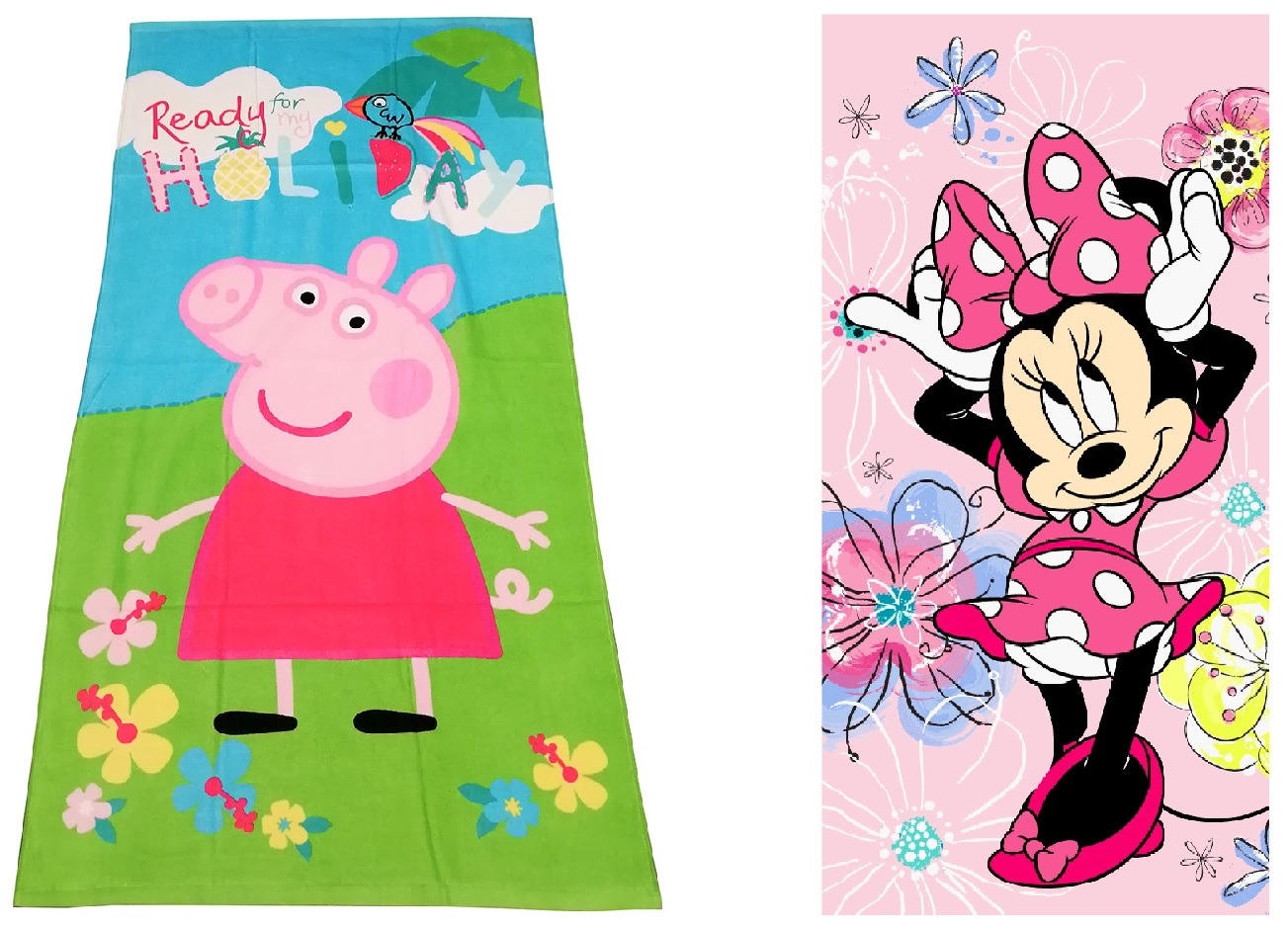 Badetuch, Handtuch Peppa Wutz auf Wiese oder Minnie Maus mit Haarschleife, 70 x 140 cm 100% Baumwolle, Auswahl