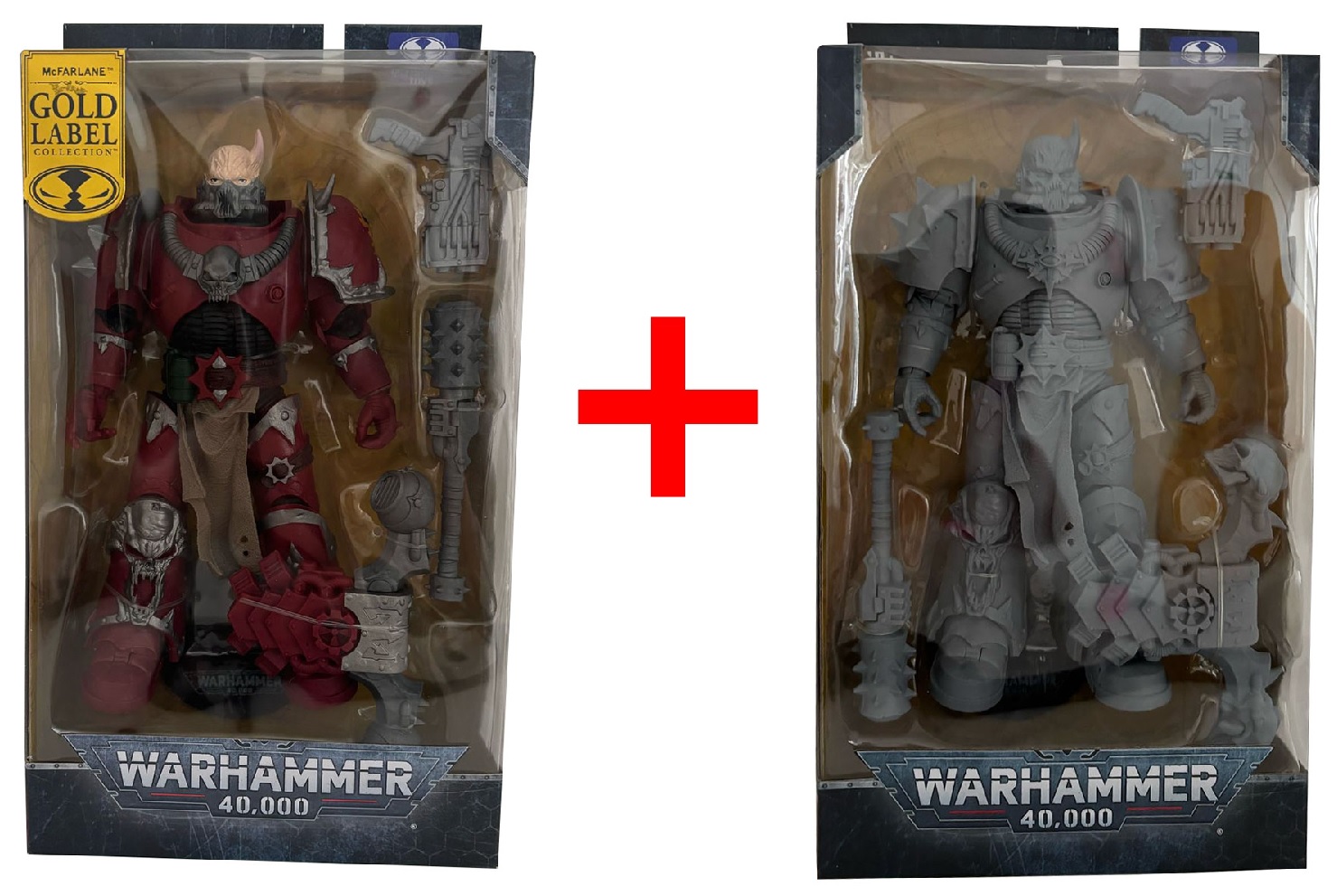 2er-Set Warhammer 40000 - Actionfiguren Chaos Space Marine Word Bearer, Chaos Space Marine Artist Proof + Waffen, Sammelkarten, Geschenk-Set
