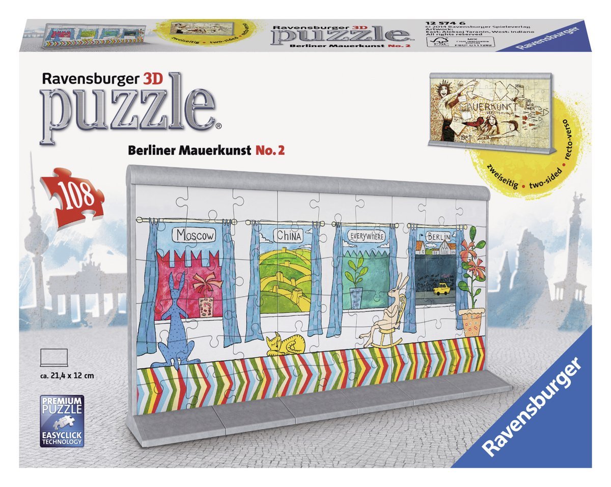Ravensburger 12574 - Berliner Mauerkunst No.2, 108 Teile 3D Puzzle-Bauwerke